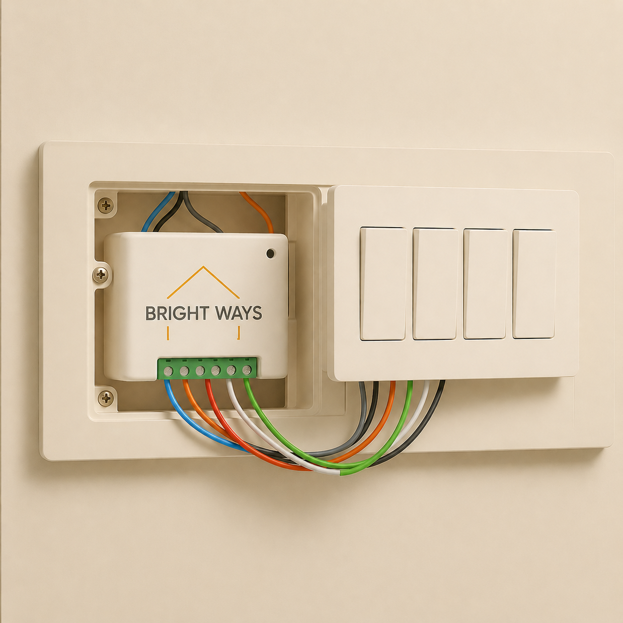 Retrofit automation module installed behind switch